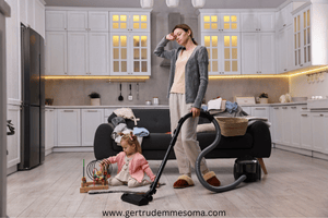 Stay-at-home-mom-tidying-with-her-toddler